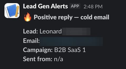 Positive reply notification from a live IronPeak campaign; identifying details redacted