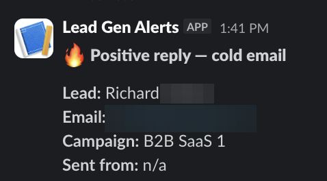 Positive reply notification from a live IronPeak campaign; identifying details redacted