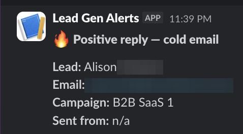 Positive reply notification from a live IronPeak campaign; identifying details redacted