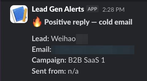 Positive reply notification from a live IronPeak campaign; identifying details redacted