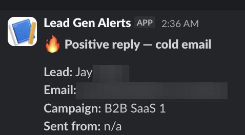 Positive reply notification from a live IronPeak campaign; identifying details redacted