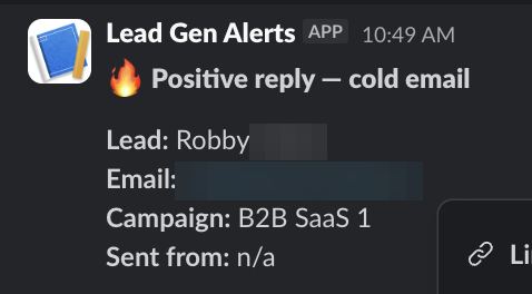 Positive reply notification from a live IronPeak campaign; identifying details redacted