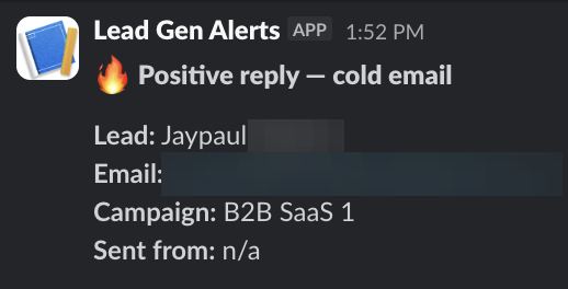 Positive reply notification from a live IronPeak campaign; identifying details redacted