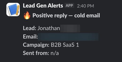 Positive reply notification from a live IronPeak campaign; identifying details redacted