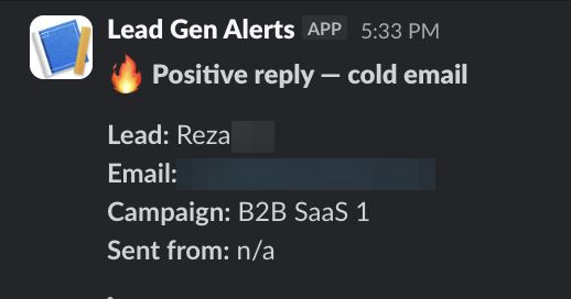 Positive reply notification from a live IronPeak campaign; identifying details redacted