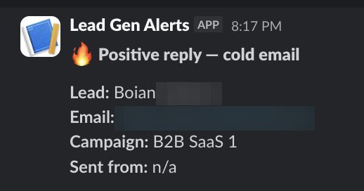Positive reply notification from a live IronPeak campaign; identifying details redacted