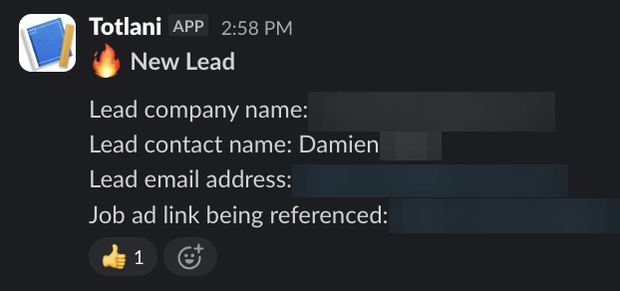 Positive reply notification from a live IronPeak campaign; identifying details redacted