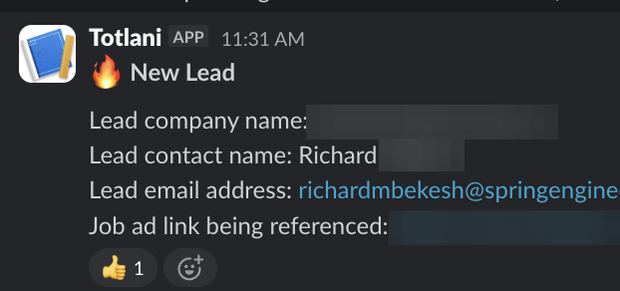 Positive reply notification from a live IronPeak campaign; identifying details redacted