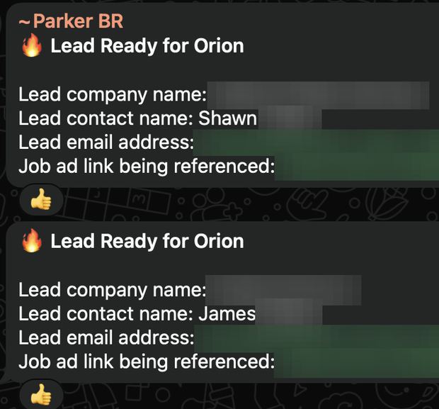 Positive reply notification from a live IronPeak campaign; identifying details redacted