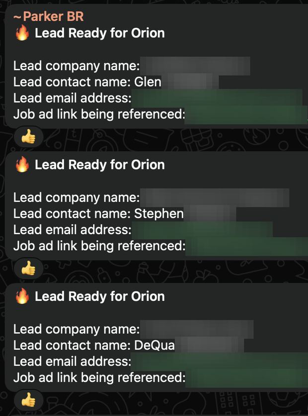 Positive reply notification from a live IronPeak campaign; identifying details redacted