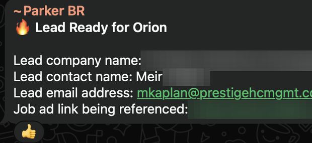 Positive reply notification from a live IronPeak campaign; identifying details redacted