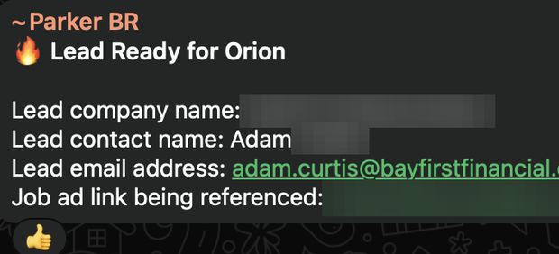 Positive reply notification from a live IronPeak campaign; identifying details redacted