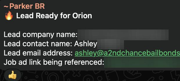 Positive reply notification from a live IronPeak campaign; identifying details redacted