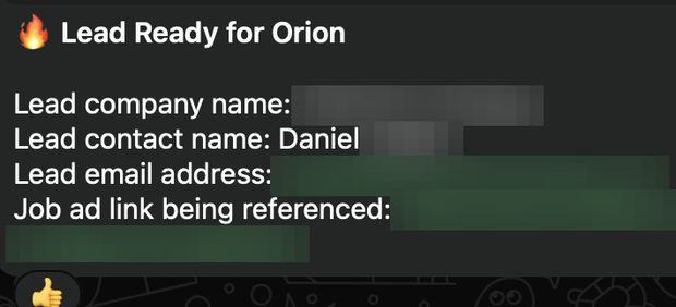 Positive reply notification from a live IronPeak campaign; identifying details redacted
