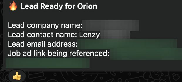 Positive reply notification from a live IronPeak campaign; identifying details redacted