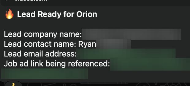 Positive reply notification from a live IronPeak campaign; identifying details redacted