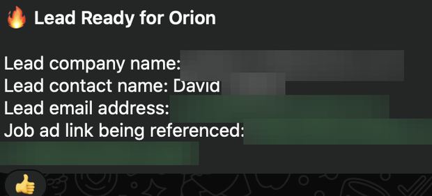 Positive reply notification from a live IronPeak campaign; identifying details redacted