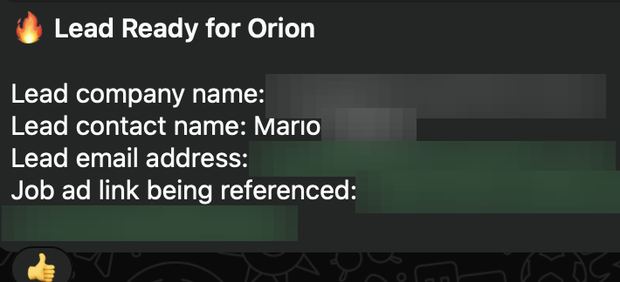 Positive reply notification from a live IronPeak campaign; identifying details redacted