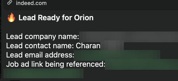 Positive reply notification from a live IronPeak campaign; identifying details redacted
