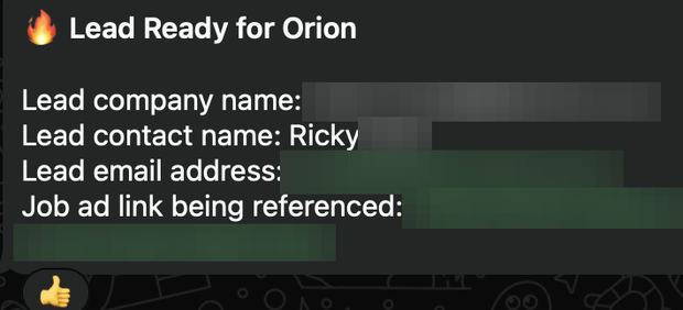 Positive reply notification from a live IronPeak campaign; identifying details redacted