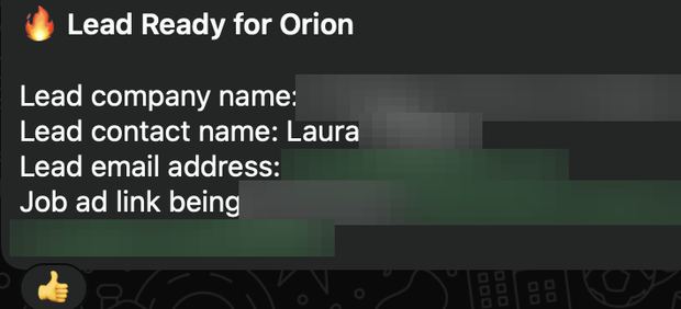 Positive reply notification from a live IronPeak campaign; identifying details redacted