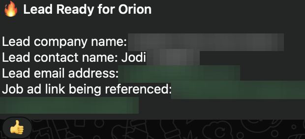 Positive reply notification from a live IronPeak campaign; identifying details redacted