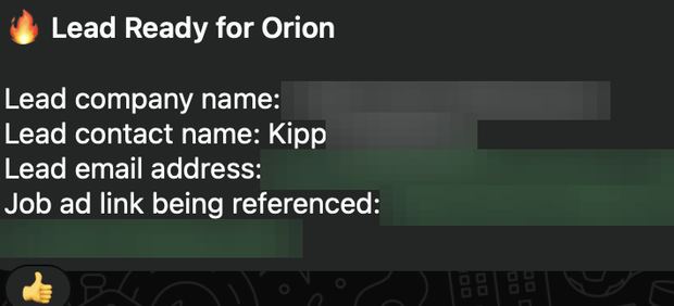 Positive reply notification from a live IronPeak campaign; identifying details redacted