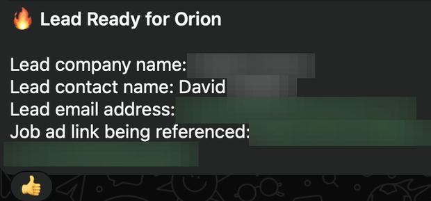Positive reply notification from a live IronPeak campaign; identifying details redacted
