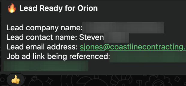 Positive reply notification from a live IronPeak campaign; identifying details redacted