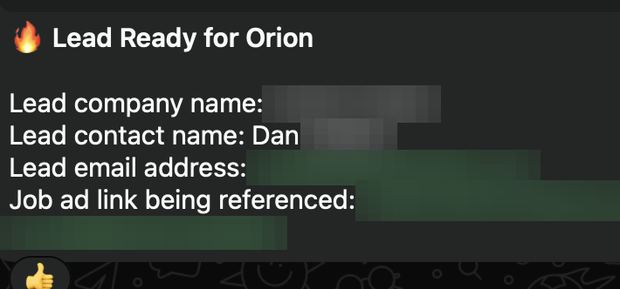 Positive reply notification from a live IronPeak campaign; identifying details redacted