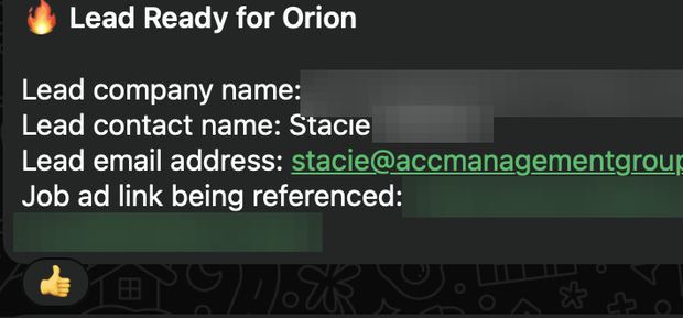 Positive reply notification from a live IronPeak campaign; identifying details redacted