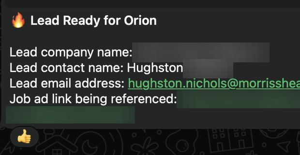 Positive reply notification from a live IronPeak campaign; identifying details redacted