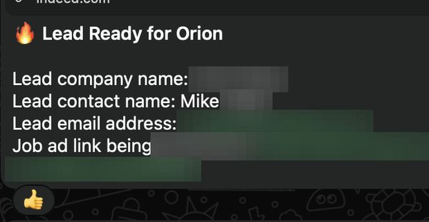 Positive reply notification from a live IronPeak campaign; identifying details redacted