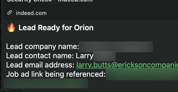 Positive reply notification from a live IronPeak campaign; identifying details redacted
