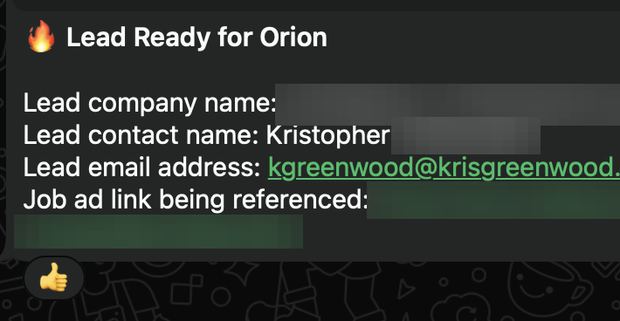 Positive reply notification from a live IronPeak campaign; identifying details redacted