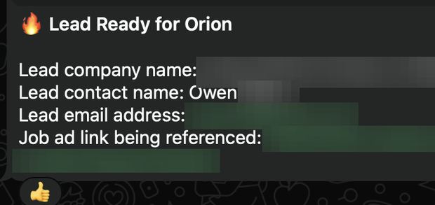 Positive reply notification from a live IronPeak campaign; identifying details redacted